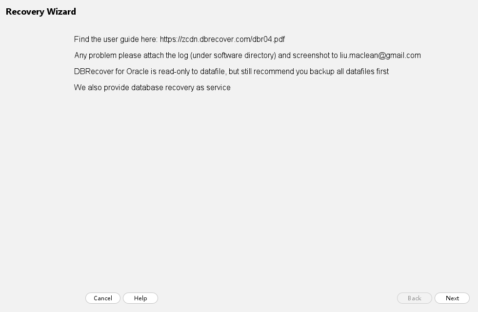 Recovery Wizard welcome page