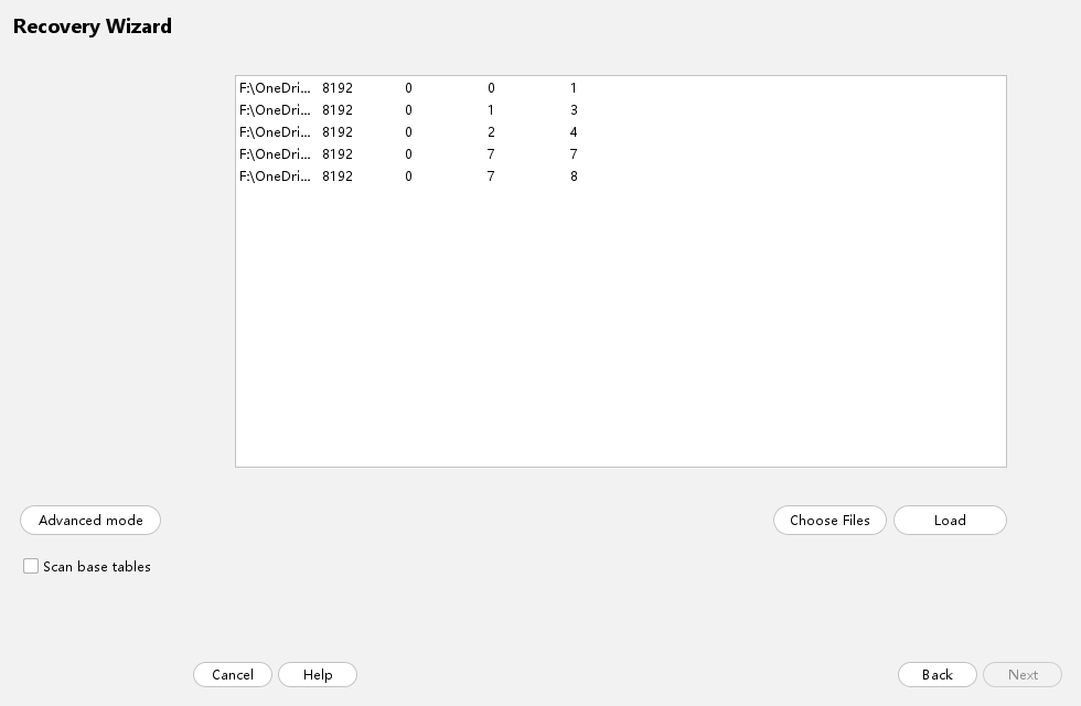 Recovery Wizard file list